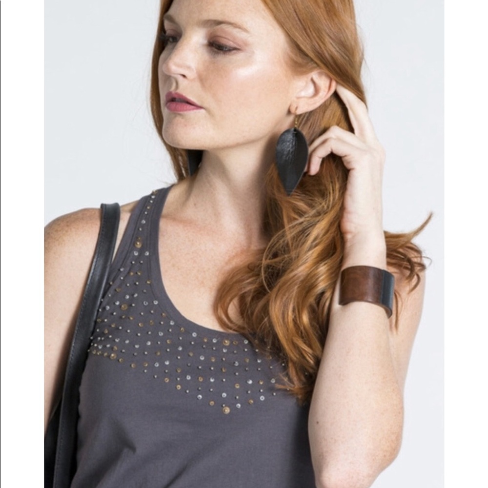 Black Genuine Leather Earrings - Picture 5 of 6